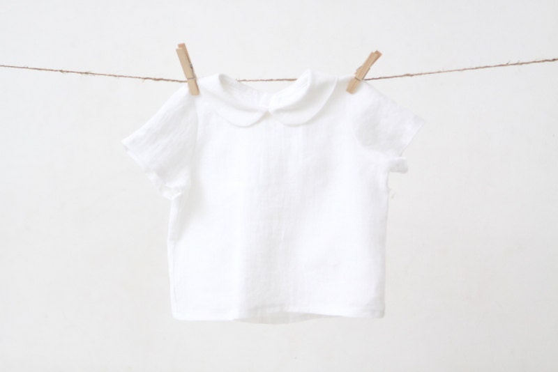 Baby Boy white shirt with Peter Pan collar Linen shirt Baptism