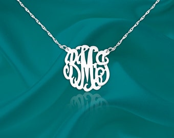 Monogram necklace - .5 inch . 925 Sterling silver Handcrafted Designer Personalized Monogram Necklace - Made in USA