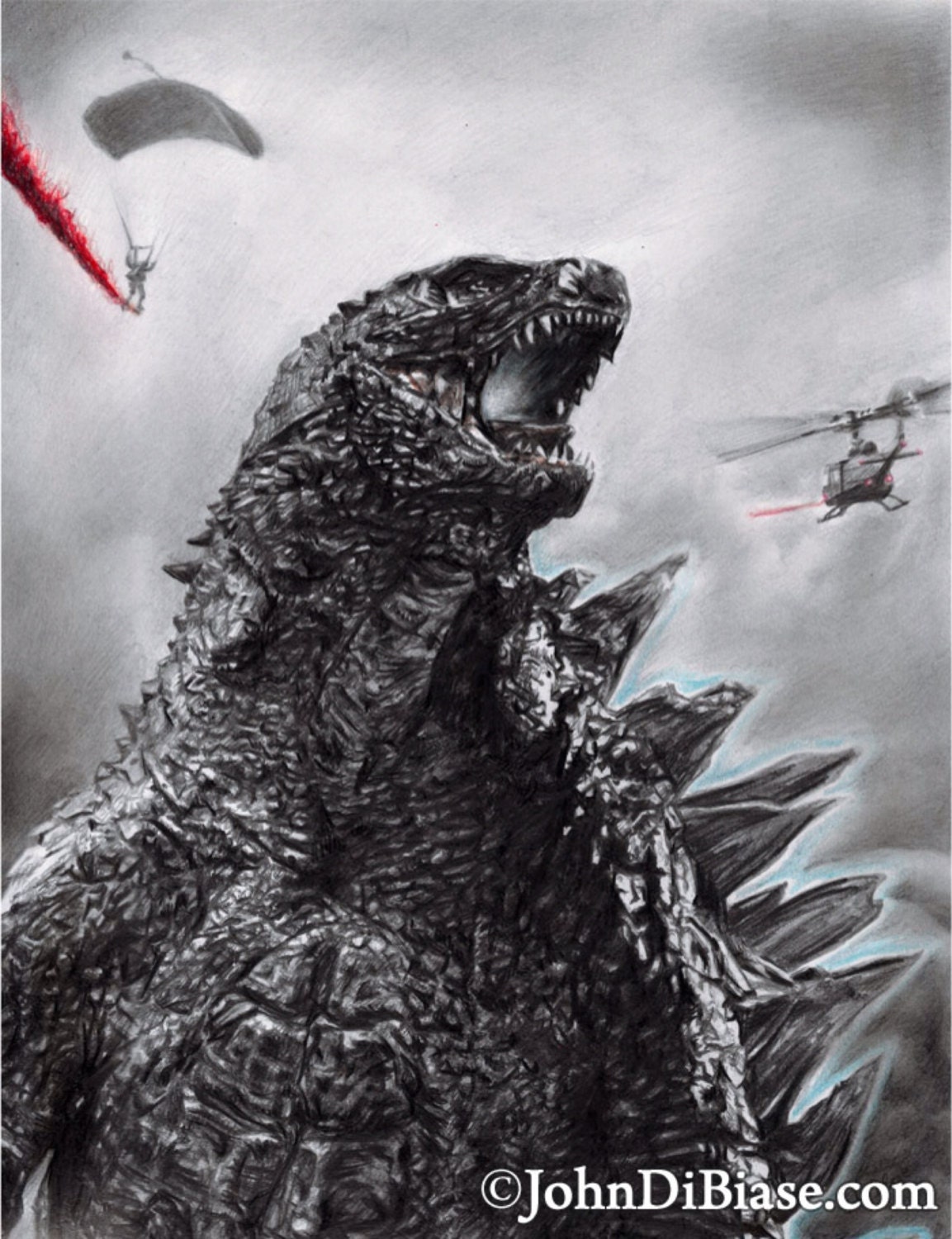 Drawing Print of Godzilla