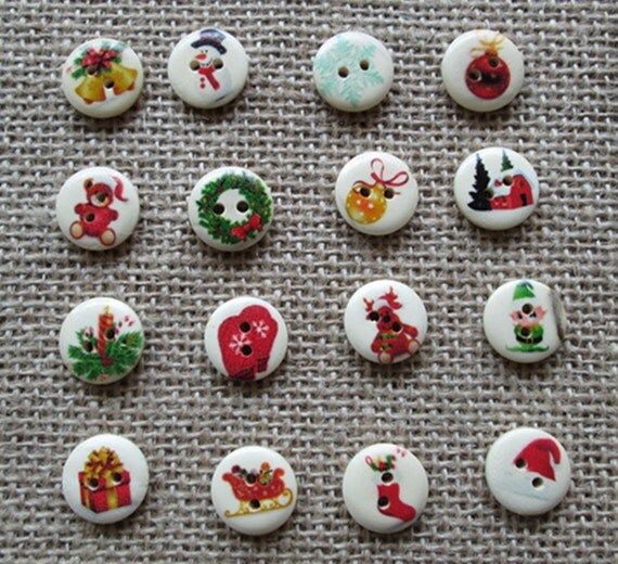 Wholesale bulk lot 100PCS Christmas wood button gingle bell, tree ...