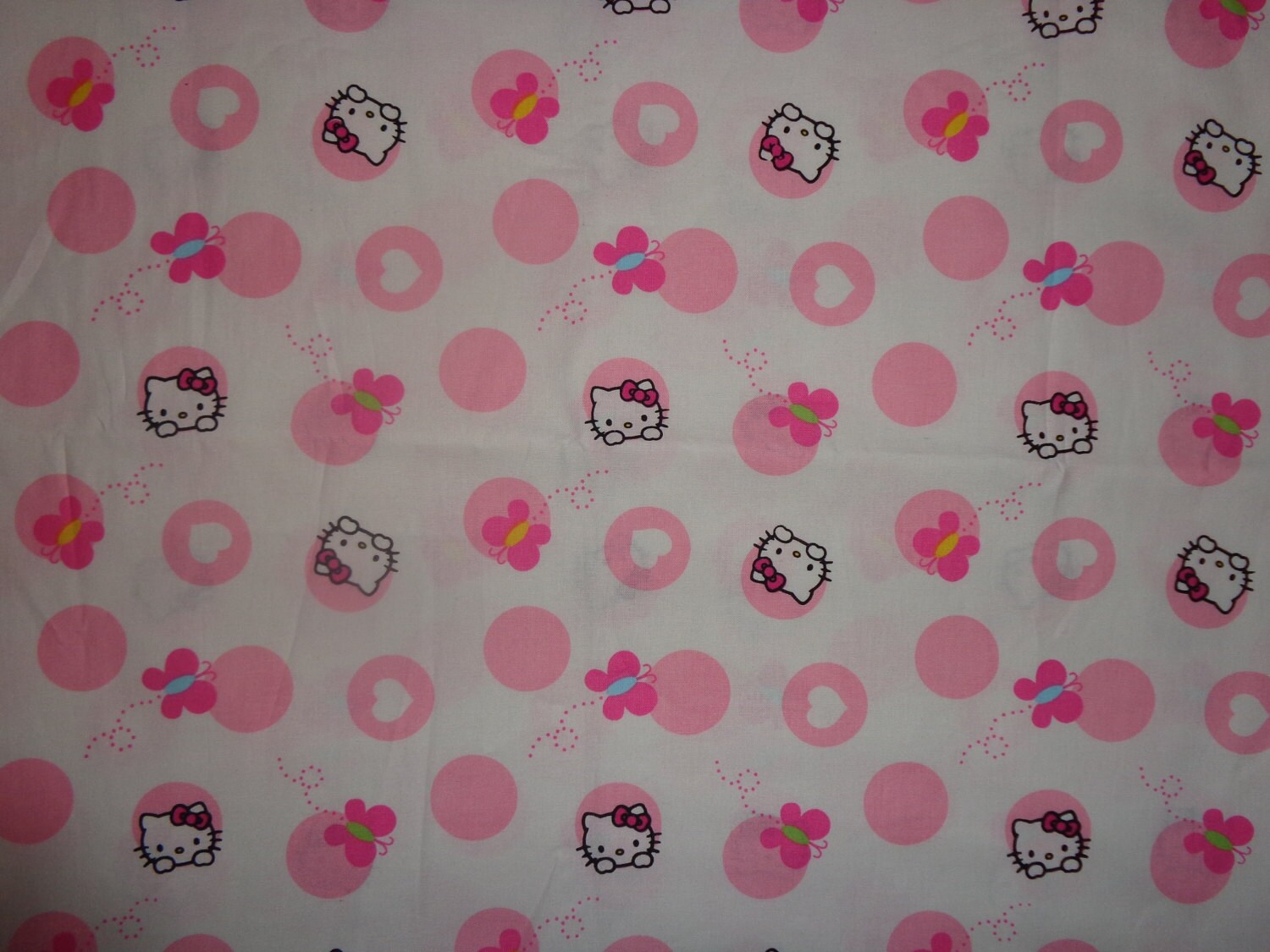 White with Pink Hello Kitty Cotton Fabric by the Yard