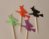 24 Halloween Witch Party Picks Cupcake Toppers Food Picks Toothpicks by FeistyFarmersWife