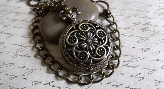 Flower Motif Pocket  Watch  Feminine  Steampunk Brass Watch 