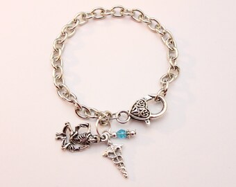 XRay Tech Radiologist Chiropractic Caduceus and Skeleton Charm Bracelet