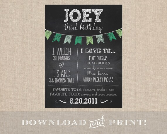 Items similar to Printable Custom Boy Theme Chalkboard Birthday Sign ...