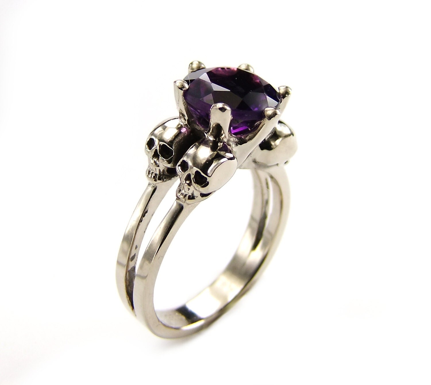 White Gold Skull Ring Goth Engagement Ring by KipkalinkaJewels