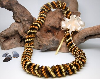 Hand Stitched Cigar (Pua Kika) Ribbon Lei with Ivory Accent Bow - Birthday, Graduation, Wedding