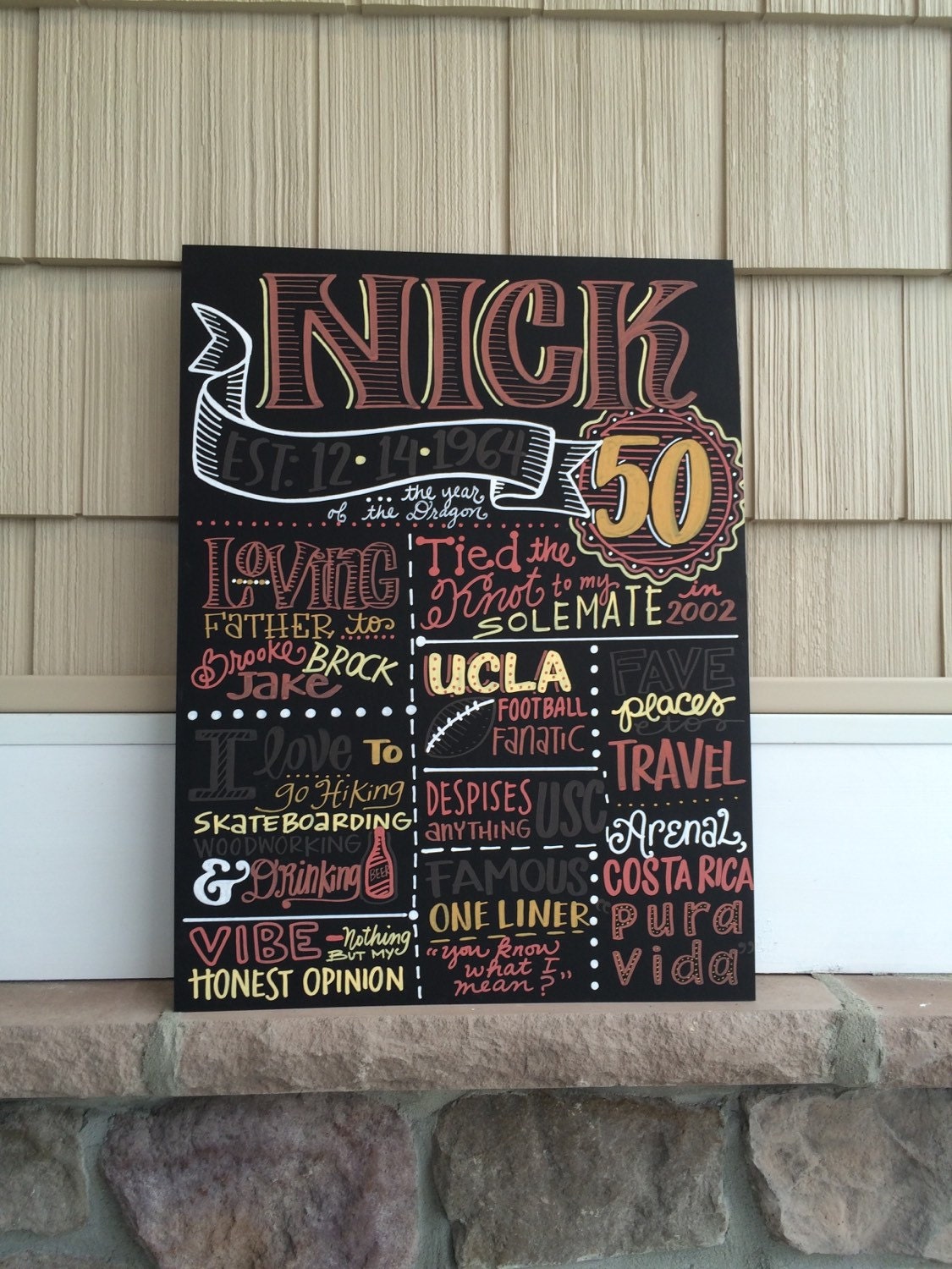 Handwritten Chalkboard 50th Birthday Sign 16x20 by maryandjack