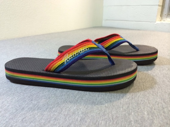 80's FLIP FLOPS Rainbow HAWAII Thick Foam Sandals Thongs Rare Vintage ...
