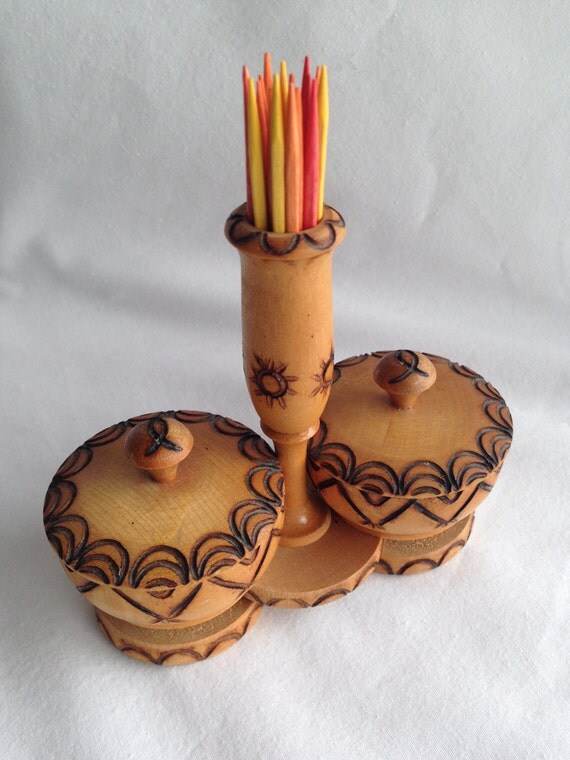 Items similar to Wooden Carved Salt & Pepper Holder on Etsy