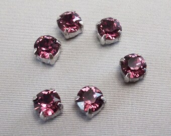 6mm Amethyst Swarovski Chaton Montees, Set of 6, February Birthstone, 1028, Sew On Rhinestones, SS29, Choice of Settings, Sew On Chatons