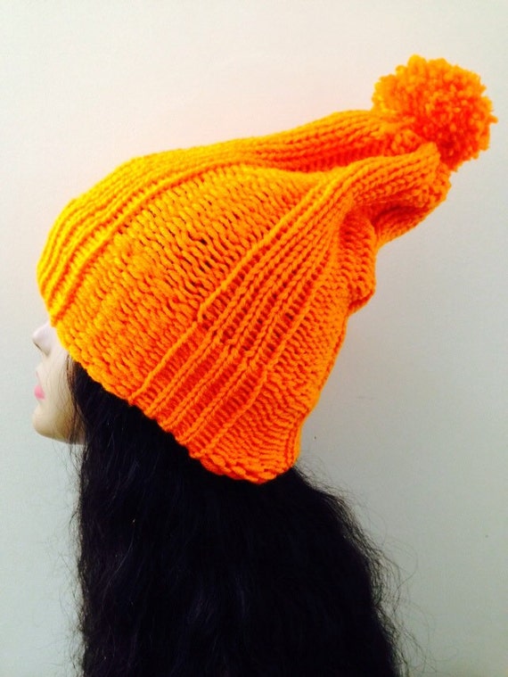 Bright Orange Winter Hat Tam Beanie by PinkPurlWorld on Etsy