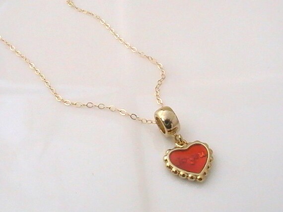 Red Necklace- Gold Heart Necklace- Gold Red Jewelry- Heart Jewelry ...