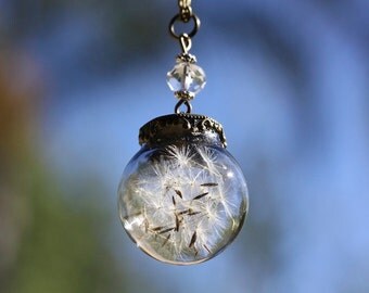 Dandelion Necklace, Dandelion Jewelry, Personalized Jewelry, Rustic Botanical Real Seeds, Personalized Birthstone Necklace, Graduation Gift