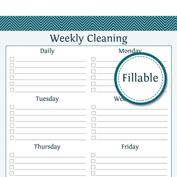 Weekly Cleaning Checklist Fillable Prefilled and empty