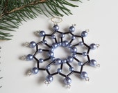seed bead star in black and ice blue, beaded tree ornament, table decoration or gift tag, Christmas star from beads and wire