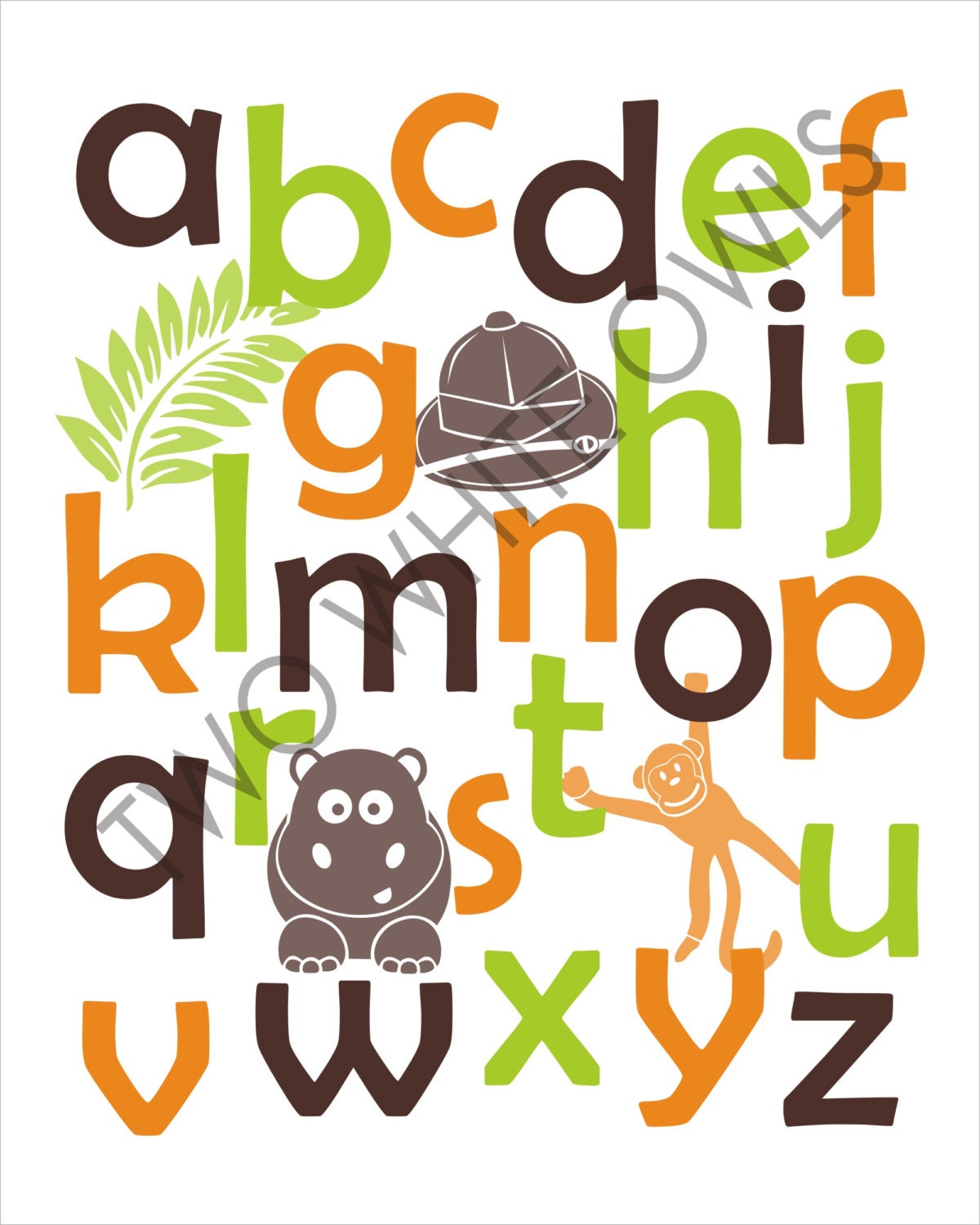 safari alphabet art choose colors baby zoo by twowhiteowls