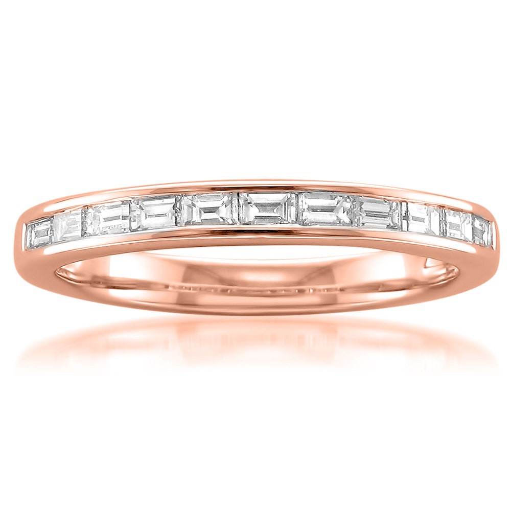 14k Rose Gold Baguette Diamond Bridal Wedding Band Ring 1/2