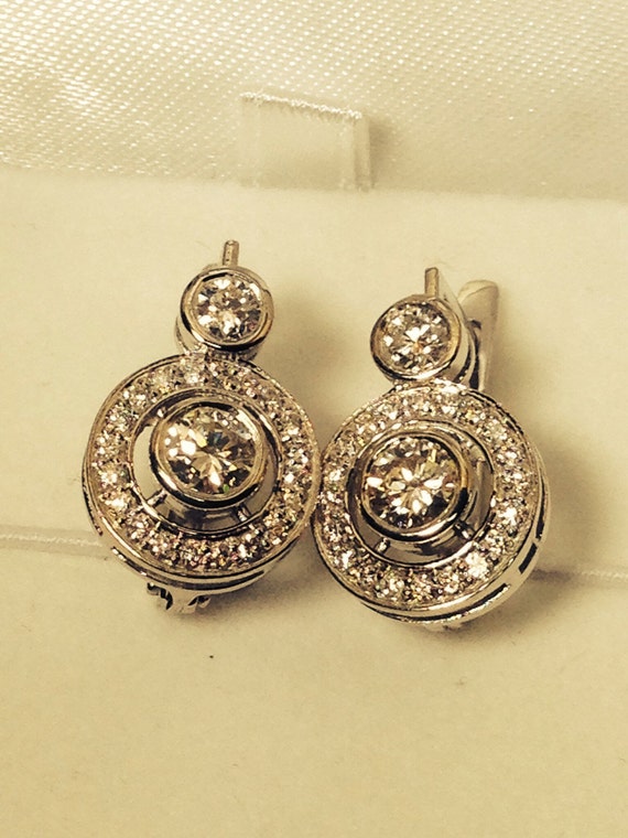 14k gold european lever back diamond earrings FABULOUS
