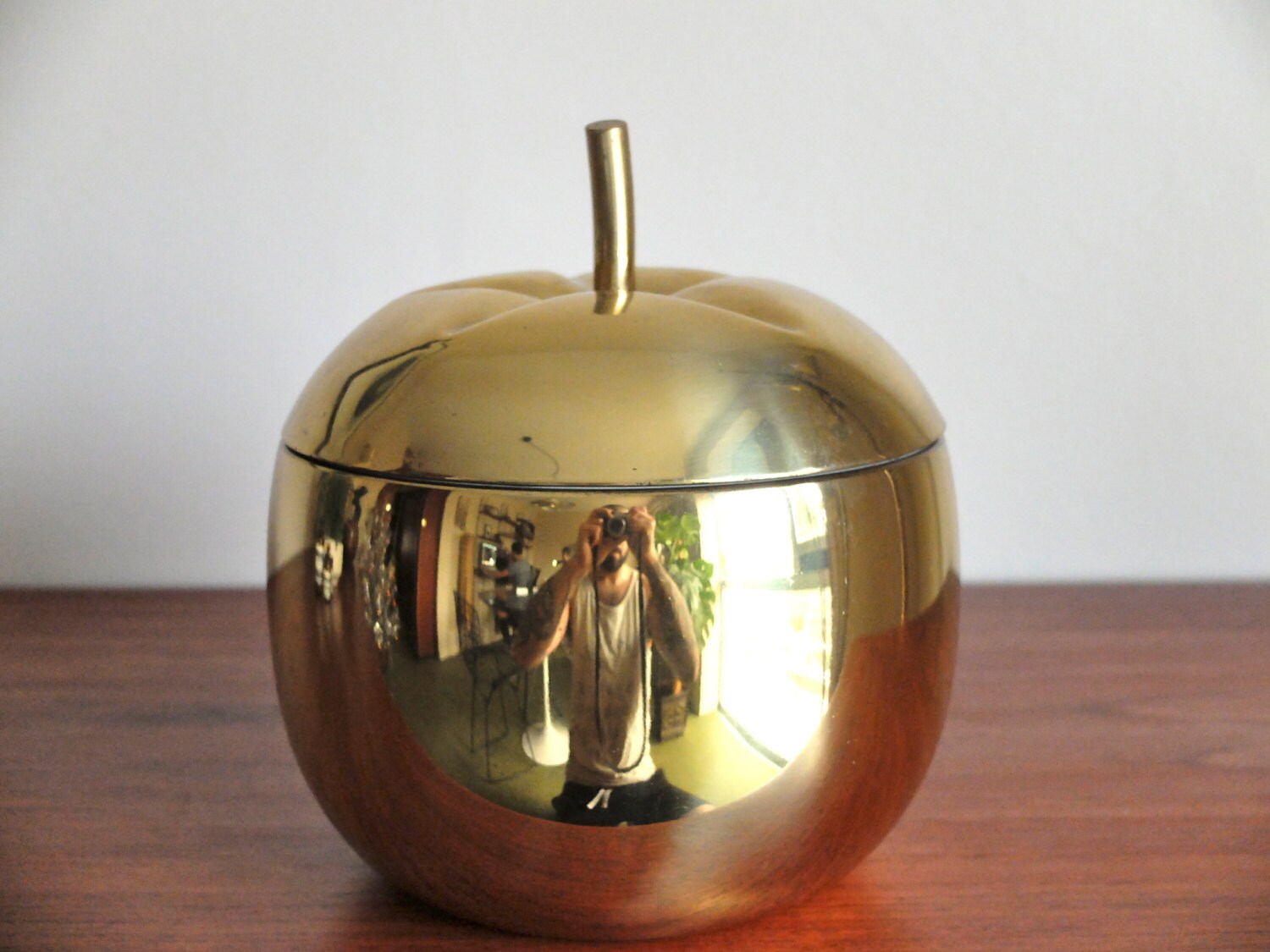 Vintage large Ice Bucket brass Apple Barware 1970s
