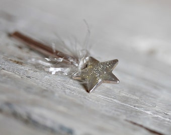 Miniature Fairy Wand magic wand WITH ORGANZA BAG accessories for fairy garden, party favor, princess party, miniature wand with glitter star