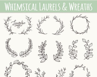CLIP ART: Whimsical Laurels & Wreaths // Photoshop Brushes // Hand Drawn Vector // Flowers Blossoms Foliage Berry Berries // Commercial Use