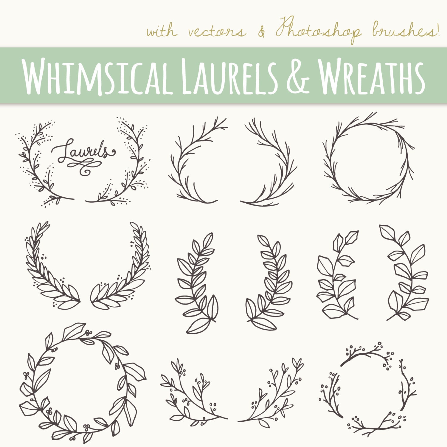 CLIP ART Whimsical Laurels & Wreaths // Brushes