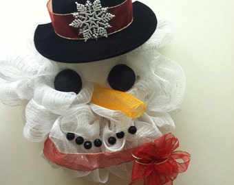 Snowman Wreath/ Christmas mesh wreath/ Snowman mesh wreath