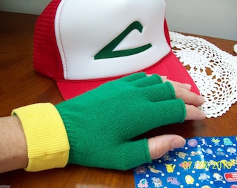 Pokemon Trainer Costume Set -- ASH KETCHUM Cosplay - Hat & Gloves