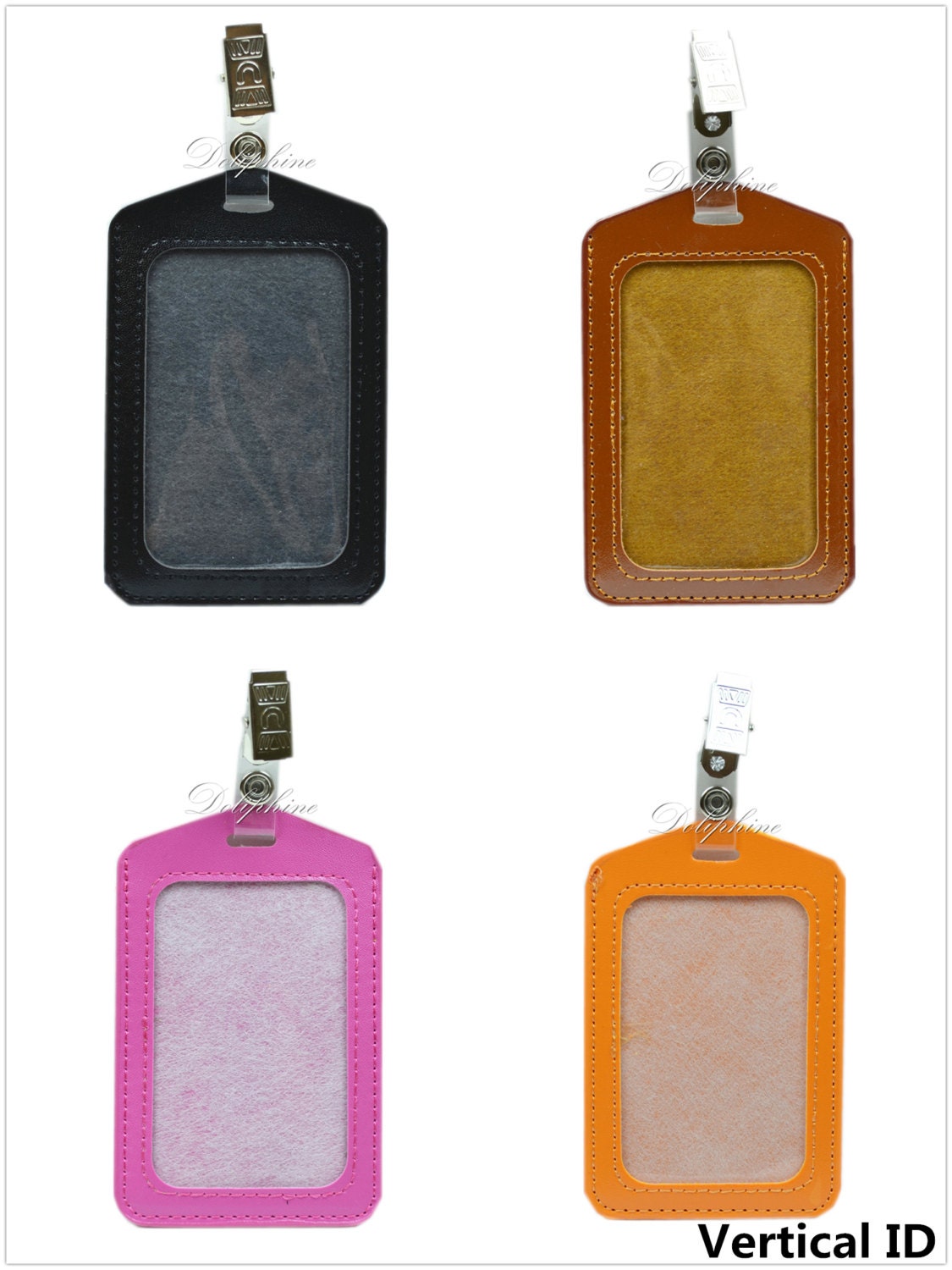 Horizontal / Vertical PU Leather ID Badge Holder with 1 ID