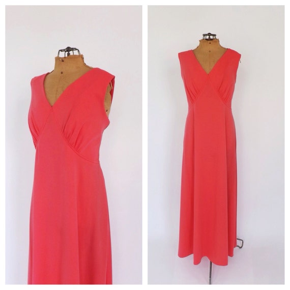 PLUS SIZE LARGE Vintage 1970s Hot Pink Maxi Dress 70s Prom Gown Motown ...