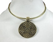 Vintage Antique Brass Choker Necklace Retro Necklace Bohemian Floral Pendant