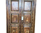 Ethnic Style Painted Furniture Antique Armoire Cabinet Wooden Indian