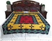India Handloom Cotton Bed Cover Colorful Bedding Bedspreads 3 pc set KING Size