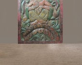 Indian Hand-Carved Buddha Wall Panel Vitarka Mudra Eclectic Boho ZEN Vintage Wall Decor