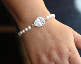 pearl bridal bracelet bridal jewelry wedding bracelet bridesmaid bracelet zirconia bracelet