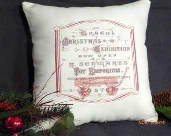 Christmas Pillow - Chistmas Toys - X-mas pillow - Holiday pillow - Schwarzs Toys - Red Wagon - 12x12