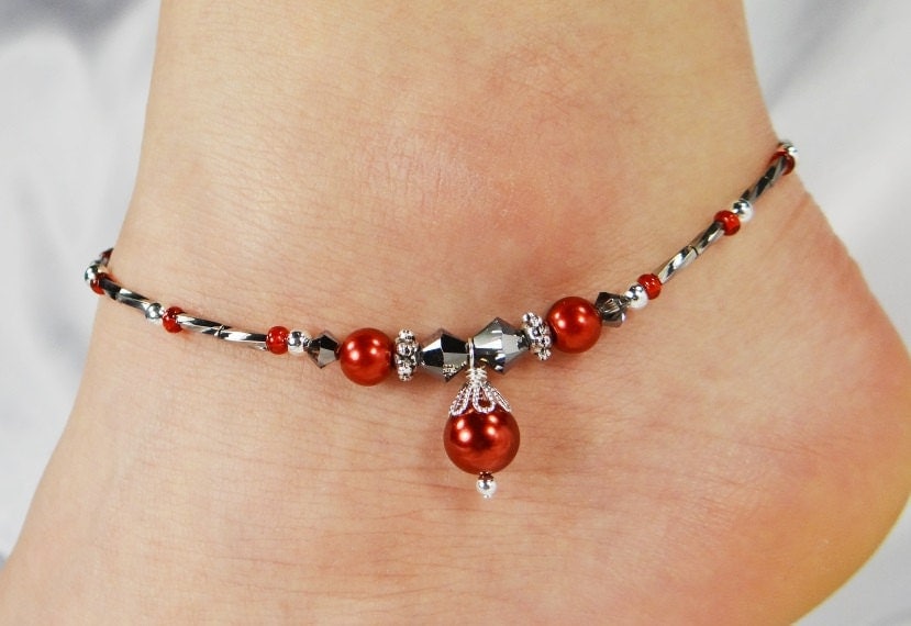 Anklet Ankle Bracelet Red Anklet Red Pearl Anklet Dangle
