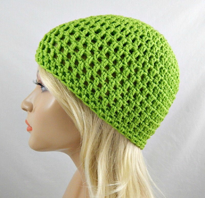 Lime Green Beanie Skull Cap Hat Vegan by trickystitchcrochet