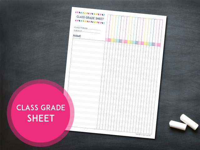 Printable Class Grade Sheet INSTANT DOWNLOAD Classroom