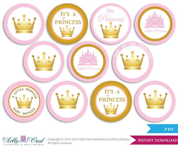 Girl Princess Cupcake Toppers for Baby Shower Printable DIY, favor tags, circles, It's a Girl, Royal - ONLY digital file - ao71bs0 Il_570xn