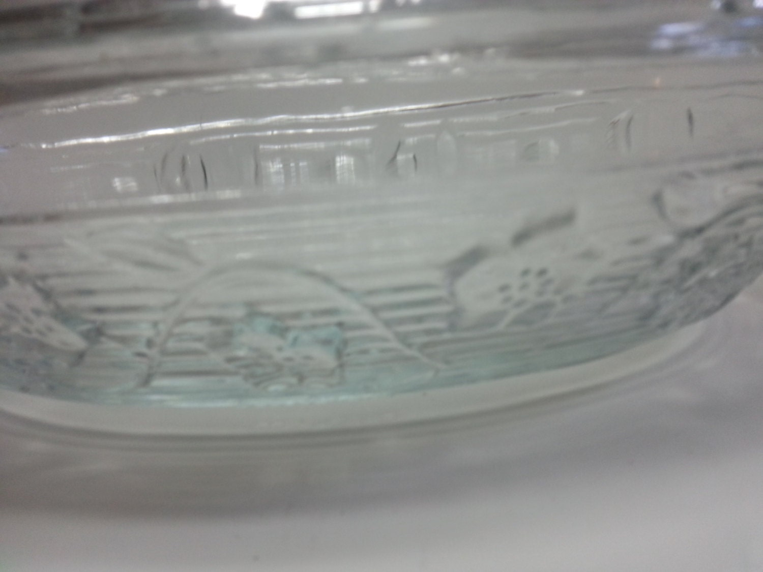 Vintage Clear Glass Casserole Dish with a floral pattern and