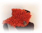 scarflette, neckwarmer in brown-orange, knit neckwarmer, knit scarflette, unique neckwarmer with button