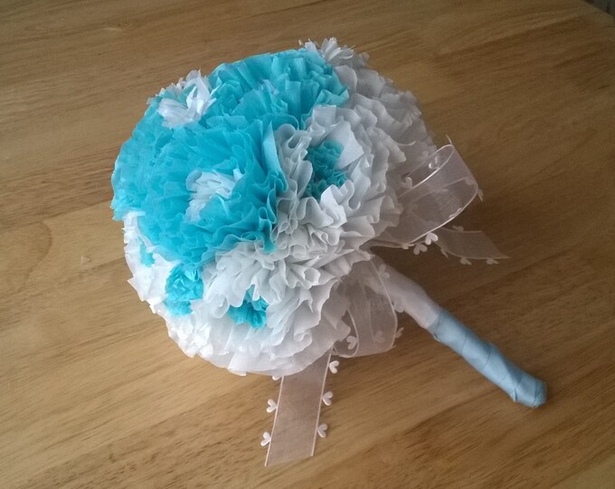 White and blue bridal bouquet, Paper flower, Wedding bouquet, Crepe paper flower, Crepe bouquet, Baby Shower