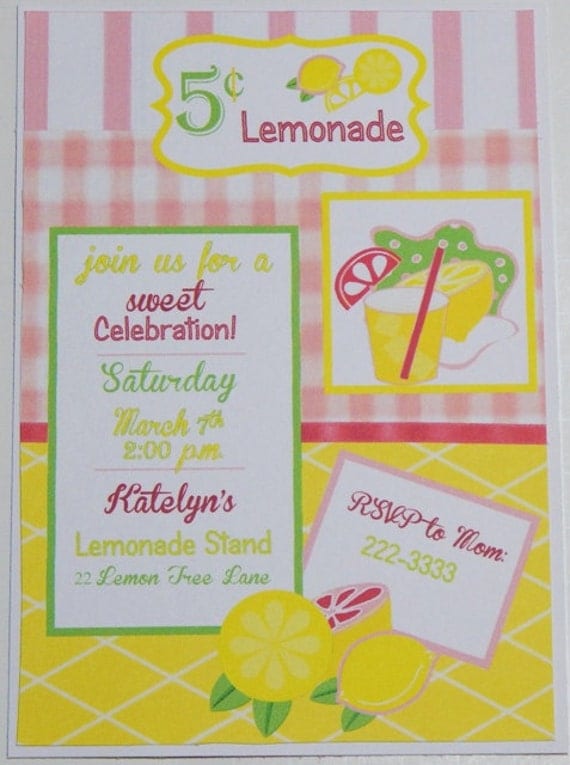 Lemonade Stand Birthday Invitations, Girl Birthday Invitations, Birthday Invitations, Lemonade