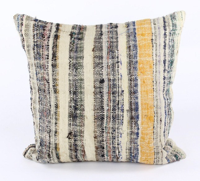 Hand Woven Rag Rug Pillow 24x24 by NomadicTrading on Etsy