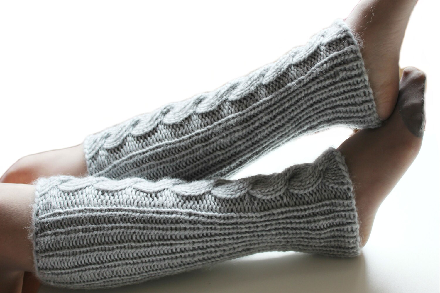 Hand Knit Gaiters Leg Warmers Light Grey Color Leg Warmers