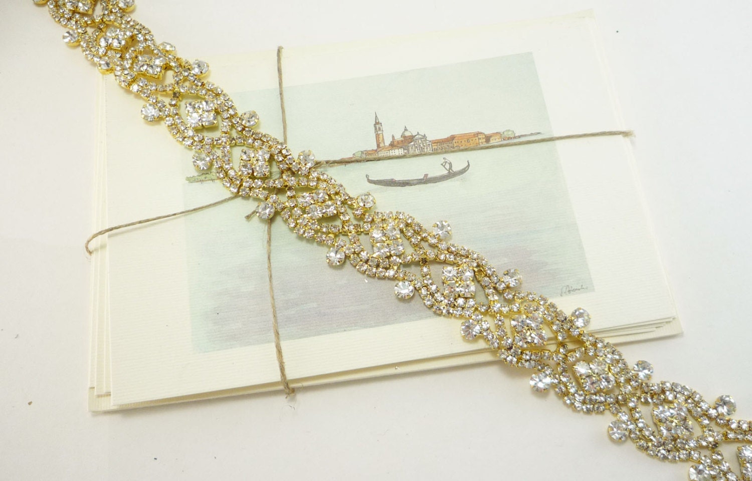 Gold Rhinestone Luxury Border Trim Clear Crystal Trim