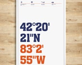 Detroit Tigers Posters, Stadium Coordinates - Typography Print