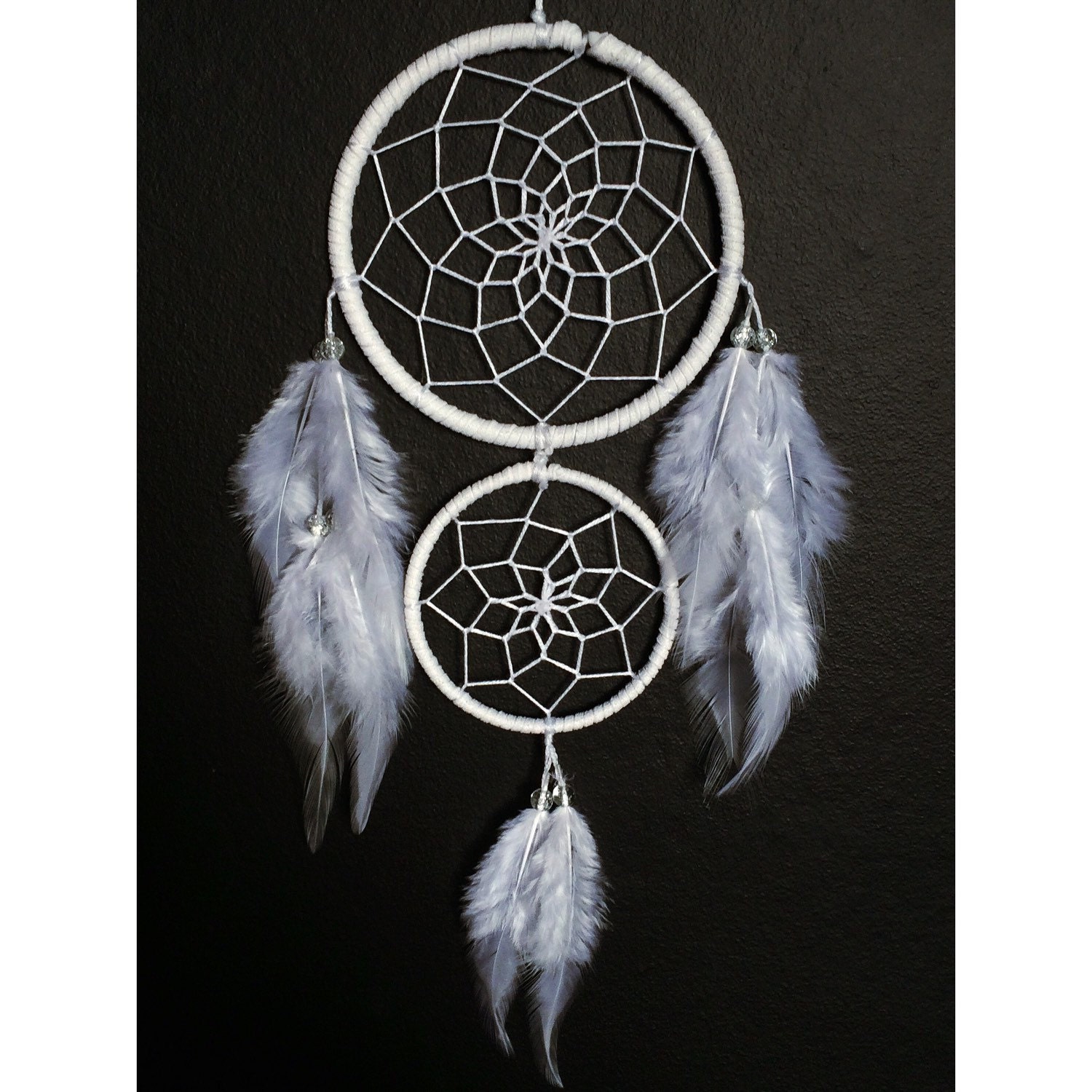 White dream catcher double hoop faux suede white web white